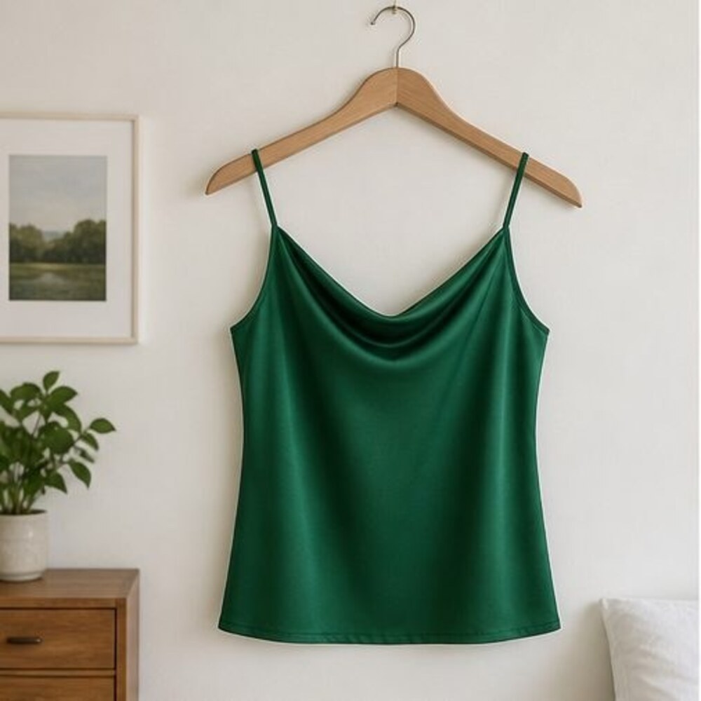 Emerald Satin Cowl Neck Top